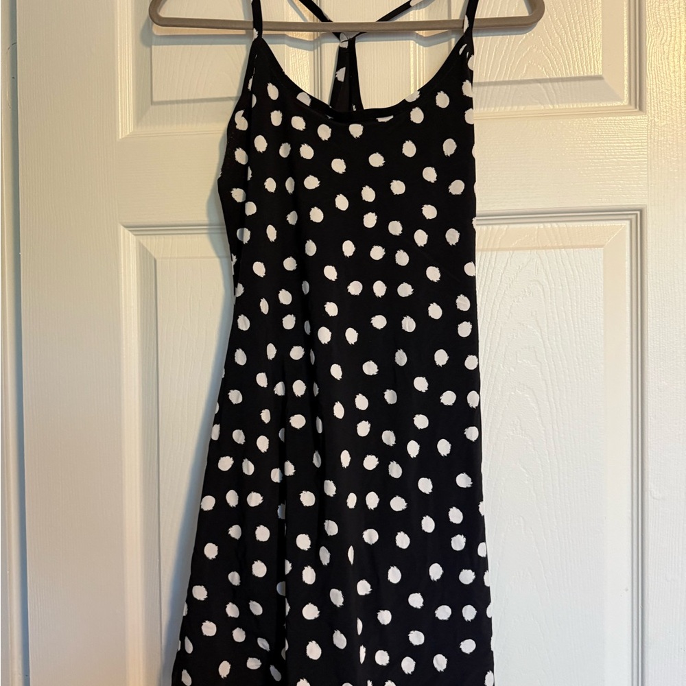 Outdoor Voices Black and White Polka Dot Strapless Dress